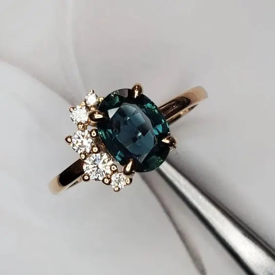 Vintage ring with blue crystal and zirconia