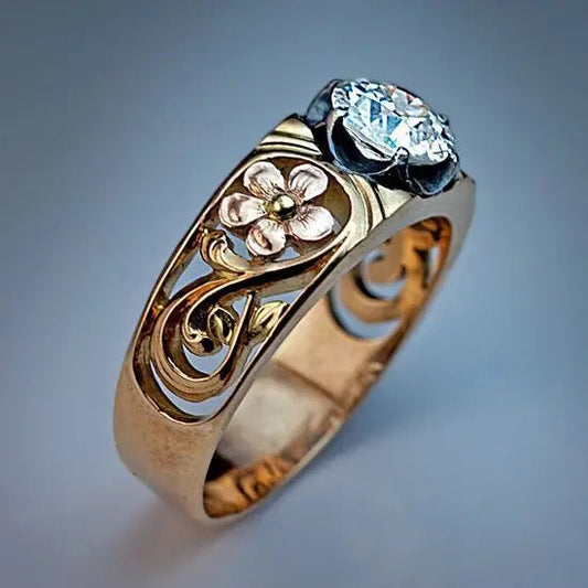 Golden Flower Ring with Zirconia