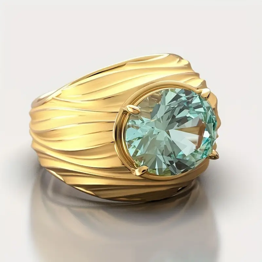 Ring with blue-green crystal