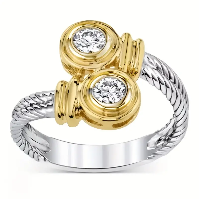 Open Ring made of Gold and Silver with Zirconia
