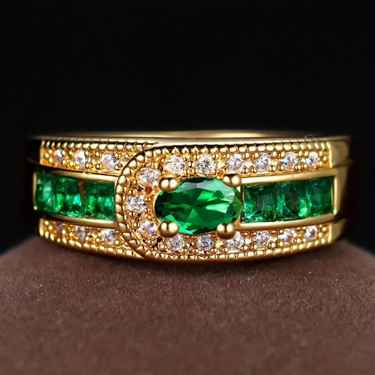 Vintage gold ring with cubic zirconia and green stones