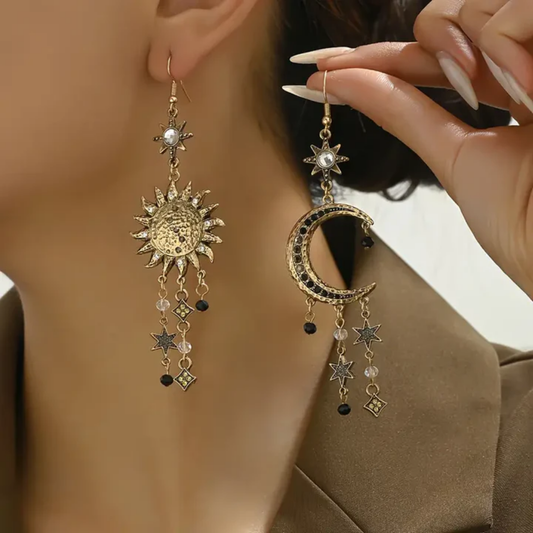 Vintage Dangling Sun & Moon Earrings