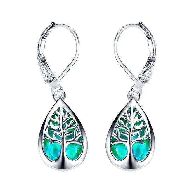 Tree of Life Earrings made of Opal and Silver